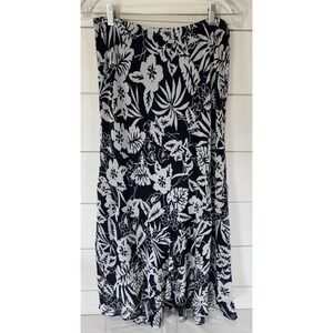 Chaps Pull On Skirt Lined Chiffon Ruffled Floral Hi-Lo Sz M Elastic Waist Womens